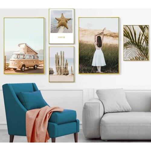 Wall Art Canvas Painting Girl Cactus Flower Plant Nordic Posters and Prints Landscape Wall Pictures for Living Room Decor