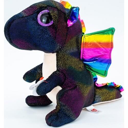 Ty Big Glitter Eyes Plush Animal Toy Colored Wing Dragon Black Dinosaur Collection Doll Childrens Birthday Christmas Gift 15CM