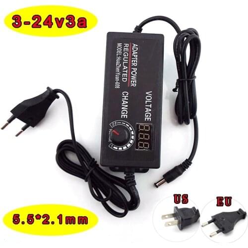 AC to DC 3V-24V 3A Adjustable Power Supply Adapter Universal Adatpor Display Screen Power Volt Switching Charger 5.5mm*2.5mm