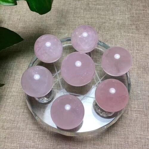 Natural rose quartz gemstone sphere grid seven pink star ball array meditation reiki healing