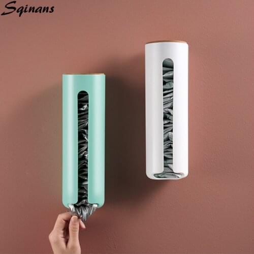 Sqinans Plastic Bag Holder Kitchen Garbage Bags Storage Holder Wall Mounted Trash Storage Rack Dispenser Home Kitchen Organizer