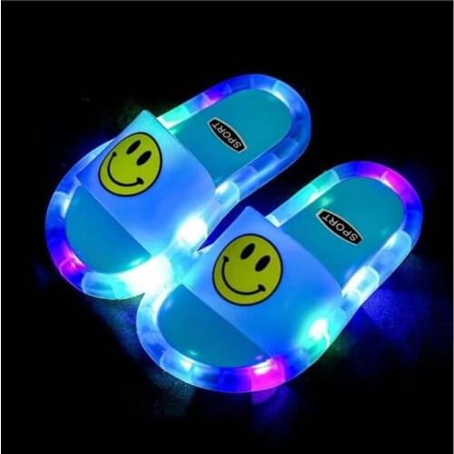 Luminous Slippers Children Shoes Comfortable Led Light Kid Baby Home Shoes Cool Cartoon Smile Pattern Soft PVC Non-slip Footwear