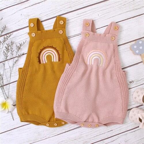 3-24 Months Newborn Rainbow Strap Knitted Bodysuit Baby Boy Girl Clothes Sleeveless Playsuit Jumpsuit Outfits Knitted Sunsuit