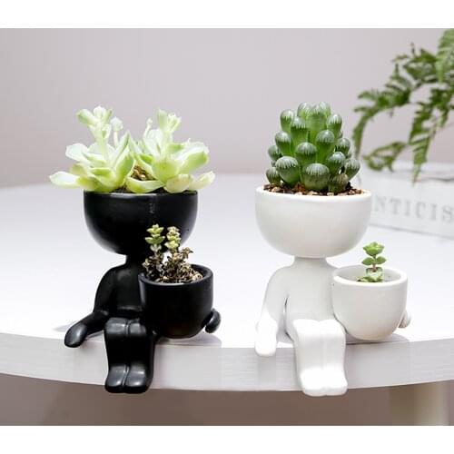 Creative Flowerpot Cute Cartoon Humanoid Profile Lndoor And Outdoor Ceramic Succulent Flower Pot Vase Home Garden Decoration