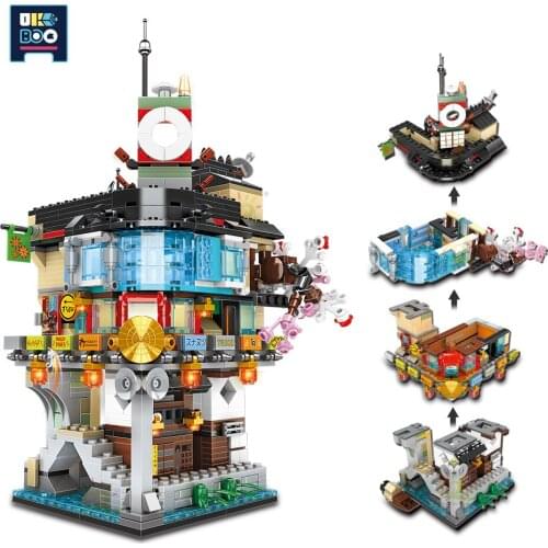 UKBOO 1075PCS Ninja City Architecture Street View Model Building Blocks Military weapon Bricks with Figures Educational Toys Kid