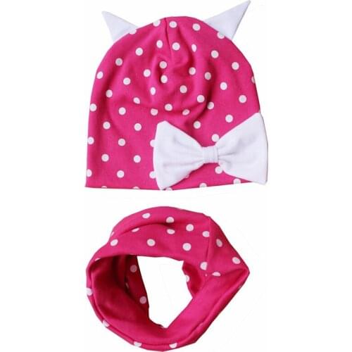 Spring Autumn Winter Girls Dot Cat Ears Hat Set Crochet Baby Hats Girl Boy Cap Children Hat Caps Toddlers Kids Hat Scarf Collars