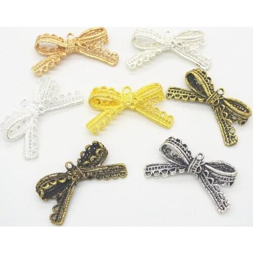 High Quality 4Pieces/Lot 43.5mm*23.1mm Antique Silver plated Metal diy handmade Charm Cute Bowknot bow charms For Jewelry Making