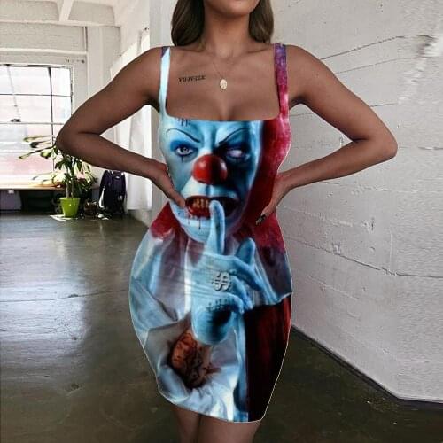 Giyu Brand Clown Dresses Women Cosplay Vestido Sexy Blood Sundress Halloween Halter Sleeveless Womens Clothing Summer New Beach