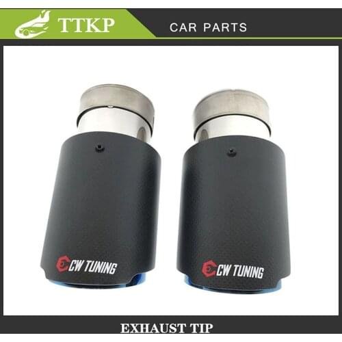 1PCS Brand new Car Modification Universal Matt Carbon Fiber Stainless Steel Exhaust Pipe With Blue Straight Tail Muffler Tip