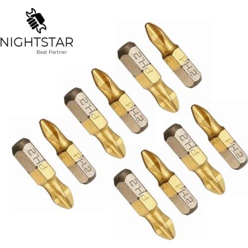 Binoax 10pcs Titanium Screwdriver Bit Coated PH2 Screwdriver Head Anti Slip 1/4 Hex Shank Drill Bit 25mm Power Tools Accessories