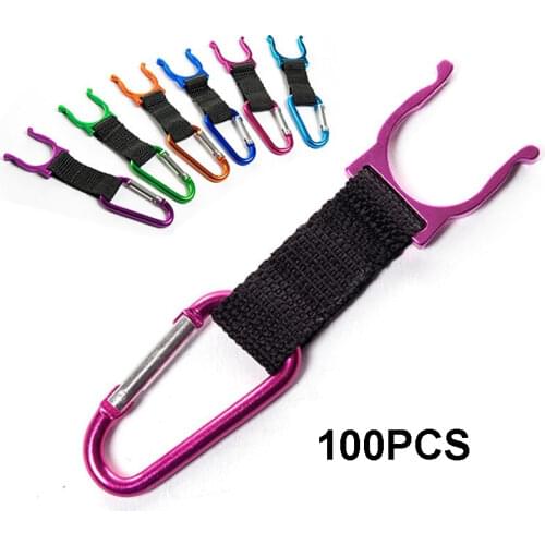 100pcs Carabiner Water Bottle Clip Aluminum Carabiner Spring Water Bottle Hook Camping Hiking Clip