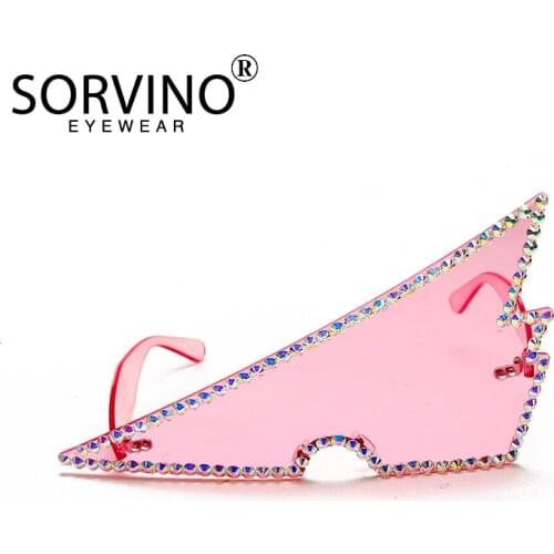 2021New Oversized Inverted Triangle Frameless Sunglasses Ladies High-end One Piece Retro Diamond-Studded Trendy Funny Glasses