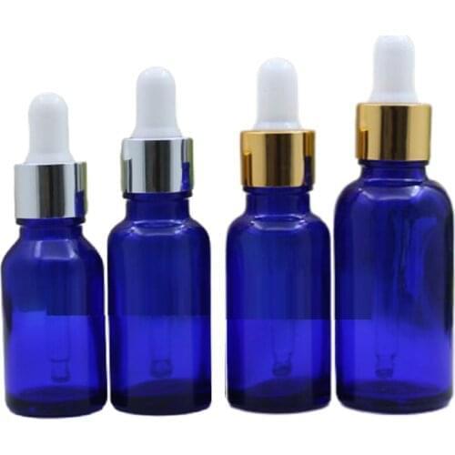 5-100ML Blue Essential Oil Rubber Dropper Refillable Glass Bottle Shiny Gold Silver Ring Empty Essence Emulsion Packaging Vials