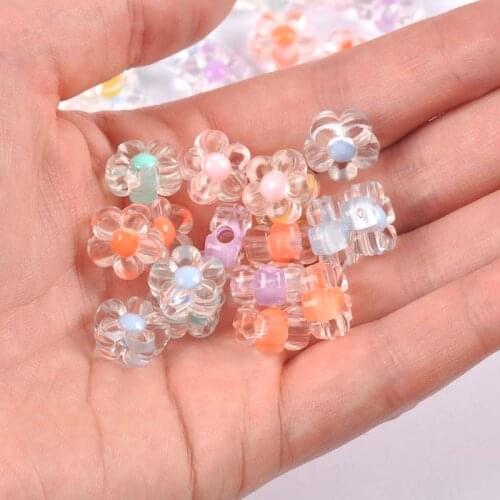 50pcs 12mm Mixed Color Acrylic flower Straight Holes Beads Loose spacer beads For Jewelry Handmade YKL0878