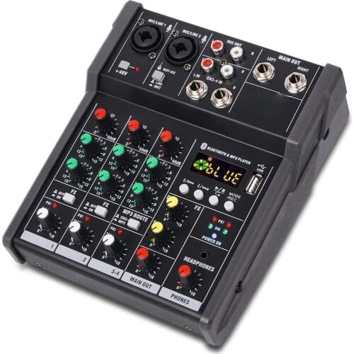 A4 Sound Mixing Console Bluetooth USB Record Computer Playback 48V Phantom Power Delay Repaeat Effect 4 Channels USB Audio Mixer