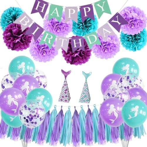 Little Mermaid Party Mermaid Balloon Banner Paper Flower Decoration Birthday Party Gift Children Birthday Party Decorations