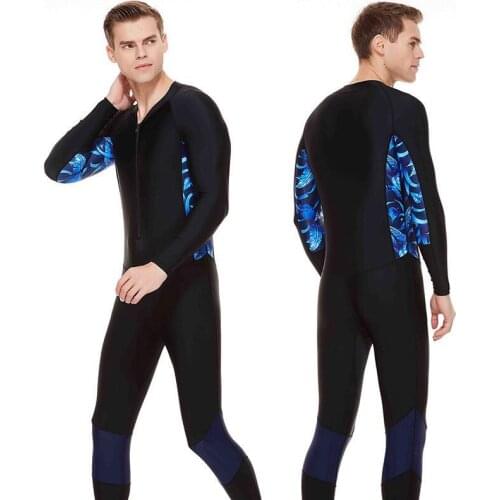Men Long Sleeve full body One-piece Black Print Rash Guard Slim Cut Sunscreen Quick-dry Swimwear for Men Surfing Snorkeling