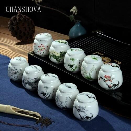 CHANSHOVA Traditional Chinese style White Porcelain Tea caddy Mini portable travel Ceramic tea box seal tea storage container