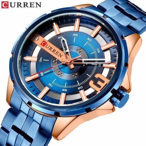 CURREN 2019 Top Brand Fashion Luxury Blue Mens Watch Unique Design Watches Stainless Steel Quartz Watches Relogio Masculino
