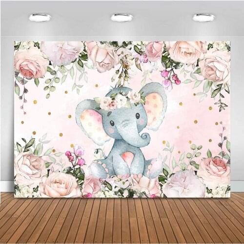 Elephant Baby Shower Backdrop 7x5ft Gender Reveal Cute Elephant Floral Photo Booth Backdrops Elephant Birthday for Girl Photo