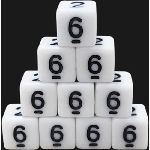 100pcs White Gaming Dice 8/10/16mm Standard Six Sided Decider Number Dice Birthday Parties Board Game Dice