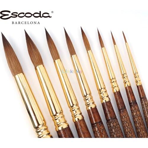 Escoda Grafilo Series 2420,Mink Hair,hand Carved Long Handle,Round pointed Head Brush,Artist classic Oil Painting Brush