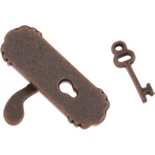 2 Pieces Dollhouse Door Handles Lock with Key for 1/12 Dollhouse