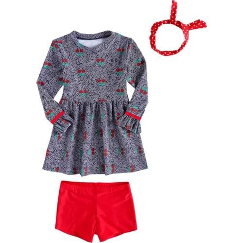Girls Swimsuits Bathing Set Swimwear Rash Gurad 2-piece Set UPF 50+ UV Sun Protection Beach Shirt Cover Kids Cherry Print Skirt