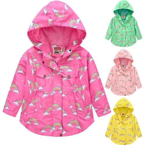 Jacket For Girls Childs Hooded Windbreaker Kawaii Cartoon Rainbow Coat Baby Girl Clothing Casual Hoodie Waterproof Raincoat