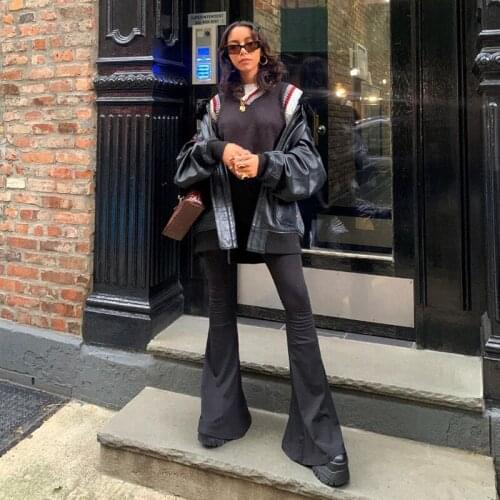 2021 Fashion Solid Color Flare Pants Women High Waist Stretch Long Pants Vintage Casual Trousers Streetwear Harajuku