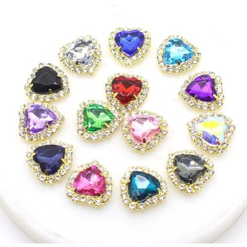 New 10Pcs/Lot Gold Rhinestones Heart Flatback Buttons Handwork Decoration Greeting Card18MMSewingBeautiful Wedding Accessories