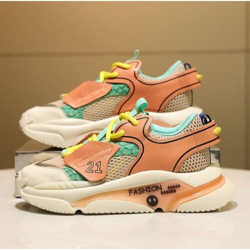 2021 Spring New Womens Dad Sneakers Korean Mesh Sports Shoes Female Street White Flat Casual Footwear Women Platform shoes