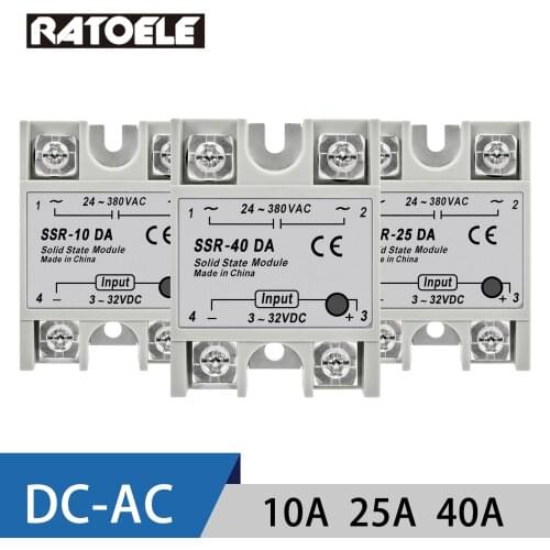 Single Phase Solid State Relay 10DA/25DA/40DA Input 3-32VDC Output 24-380VAC SSR DC Control AC