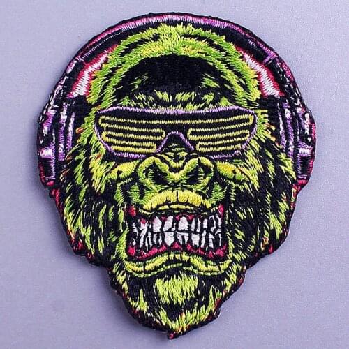 Punk Clothing Patch DIY Orangutan Embroidered Patches for Jacket Clothing Stickers Animal Patch Iron on Patches for Clothes