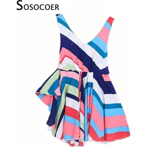 SOSOCOER Little Girl Dresses Summer Brand Rainbow Stripe Toddler Girls Dress Fashion Suspenders Kids Dresses For Baby Clothes