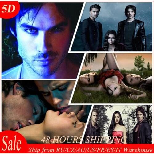 Full Round 5D Diy Diamond Painting "the Vampire Diaries Poster" Embroidery Cross Stitch Patterns Drill Mosaic Home Decor Gift
