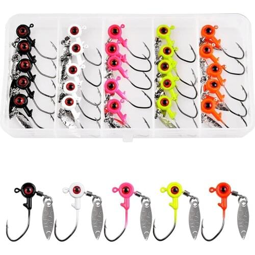 25Pcs/Box Crank Jig Head Hook Jig Bait Fishing Hook With Willow Spoon Spinner Blade Bait For Bass Trout 1/16oz 1/8oz 3/16oz