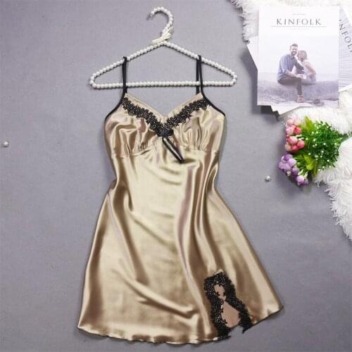 QUBILAH Sexy Nnightwear Sling Nightdress Spring And Summer Charm Embroidered Lace Ice Silk Pajamas Home Dressing Gown