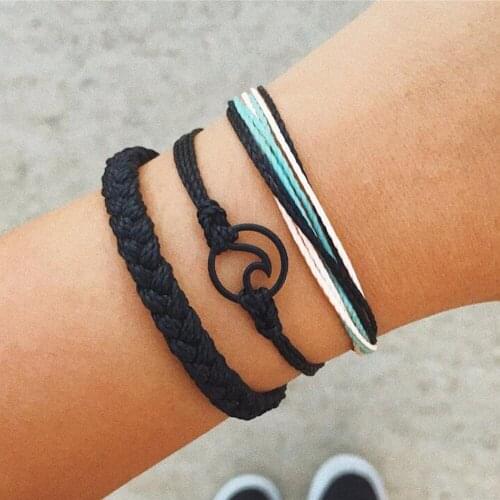 DIY Wax Rope Bracelet Women Hand-woven Bracelet Three-piece Bracelet Set Simple Style Handwrist Decorations Jewelry Accessories