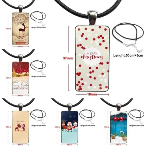 Merry Christmas Flexibles Fashion Glass Cabochon Pendant Necklace Women Steel Color Choker Rectangle Necklace For Women