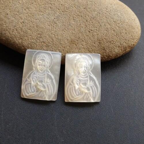 10pcs/lot 12x16mm Natural Rectangle Sacred Heart of Jesus Mother of Pearl Shell Jesus Mother Pearl MOP for DIY Jewelry