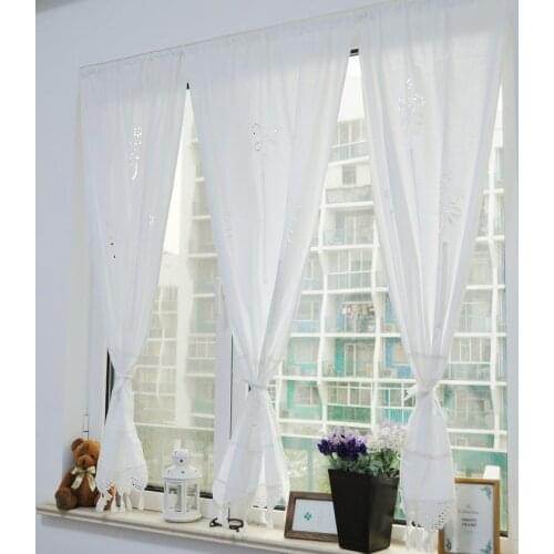 Handmade Cotton Curtains Lace Flower Cortina Crochet Hollow Out Curtain Rod Pocket Kitchen Blinds Shower Curtain Pastoral style
