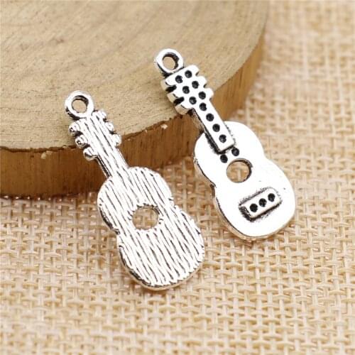 WYSIWYG 10pcs 26x11mm Pendant Guitar Charm Pendants For Jewelry Making 2 Colors Guitar Musical Instruments Pendants