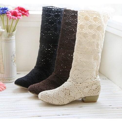 Maogu Crochet Summer Boots 2021 New Shoes Lace Hollow Crochet Boots Hollow Fashion Hollow Out Womens Boots Large Size 42 43