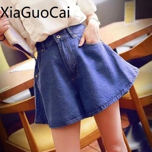 Fashion Summer Womans Jeans Shorts Female Loose High Waist Denim Shorts Wide Leg Pants for Ladies Casual Jeans