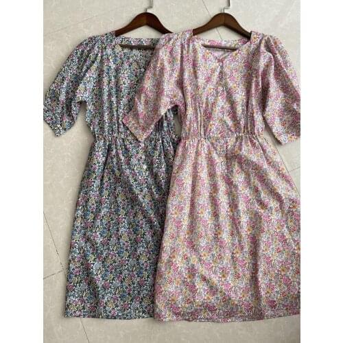 Elfbop Ladies V Neck Short Sleeve Floral Printed Short Mini Dress With Button Detail