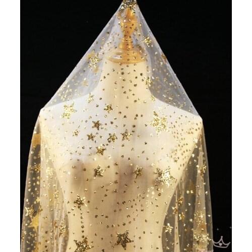 1*1.5m white&gold shiny star sequined mesh fabric for wedding dress veil dress diy photo props stage performance decoration