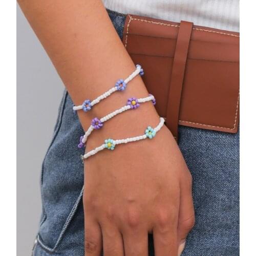 1PC Weave Flower Bracelet Beads Bohemian Colorful Charm Bracelets For Women Lover Fashion Jewelry Gift