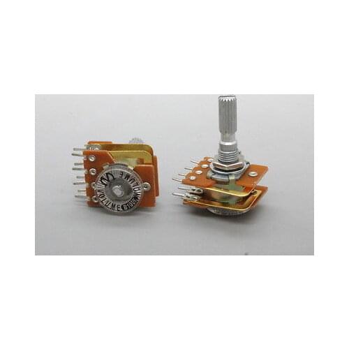 2 x B100K 100K Linear Taper Dual Gang Potentiometer 40 Step 25mm Knurled Shaft