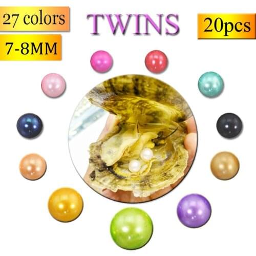 20pcs Vaccum Packed Love Pearl Gift Birthday 7-8MM Twin Pearls in Akoya Oysters Double Round Pearls Wish Pearl Oysters ABH702